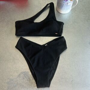 PINK by Victoria Secret High Waisted One Shoulder Black Bikini